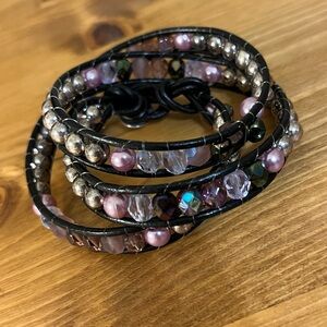 Gorgeous pink, silver, purple, amethyst, clear n amber beaded wrap bracelet 20”